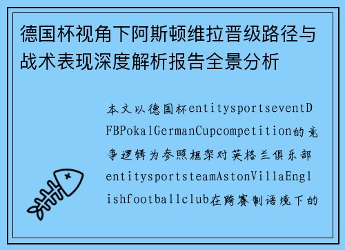 德国杯视角下阿斯顿维拉晋级路径与战术表现深度解析报告全景分析